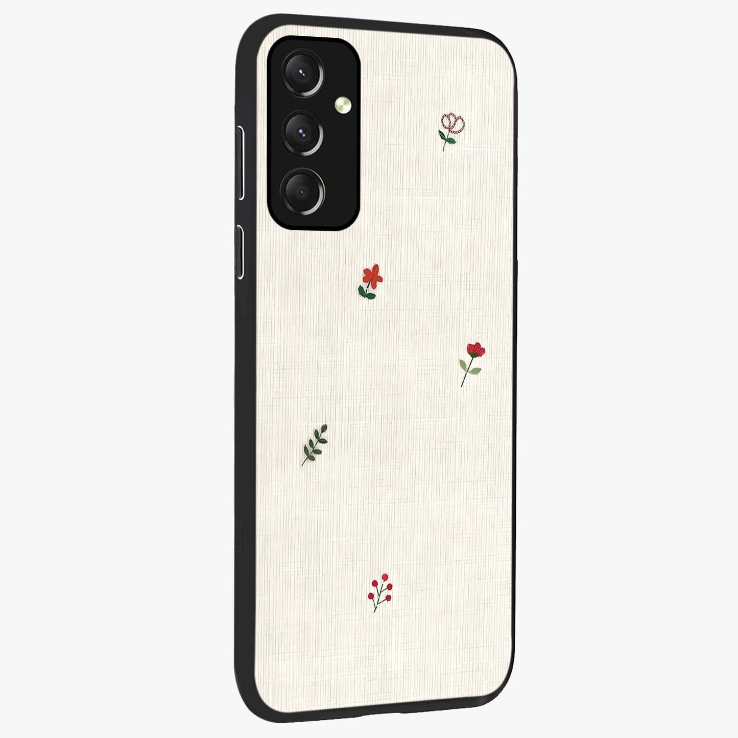 Minimalistic Blue With White Flower Pattern Glass Case upright view showcasing clean white flower artwork with calming blue theme.