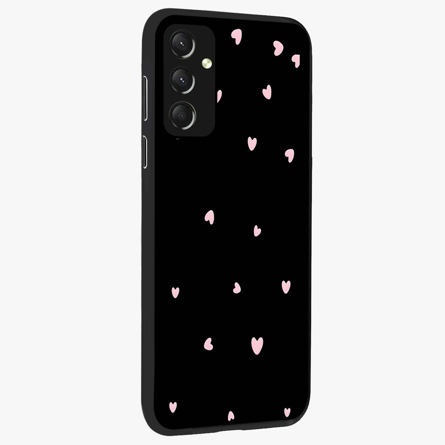 Pink Love Drops Glass Case upright view showcasing charming heart drop artwork with romantic playful theme.