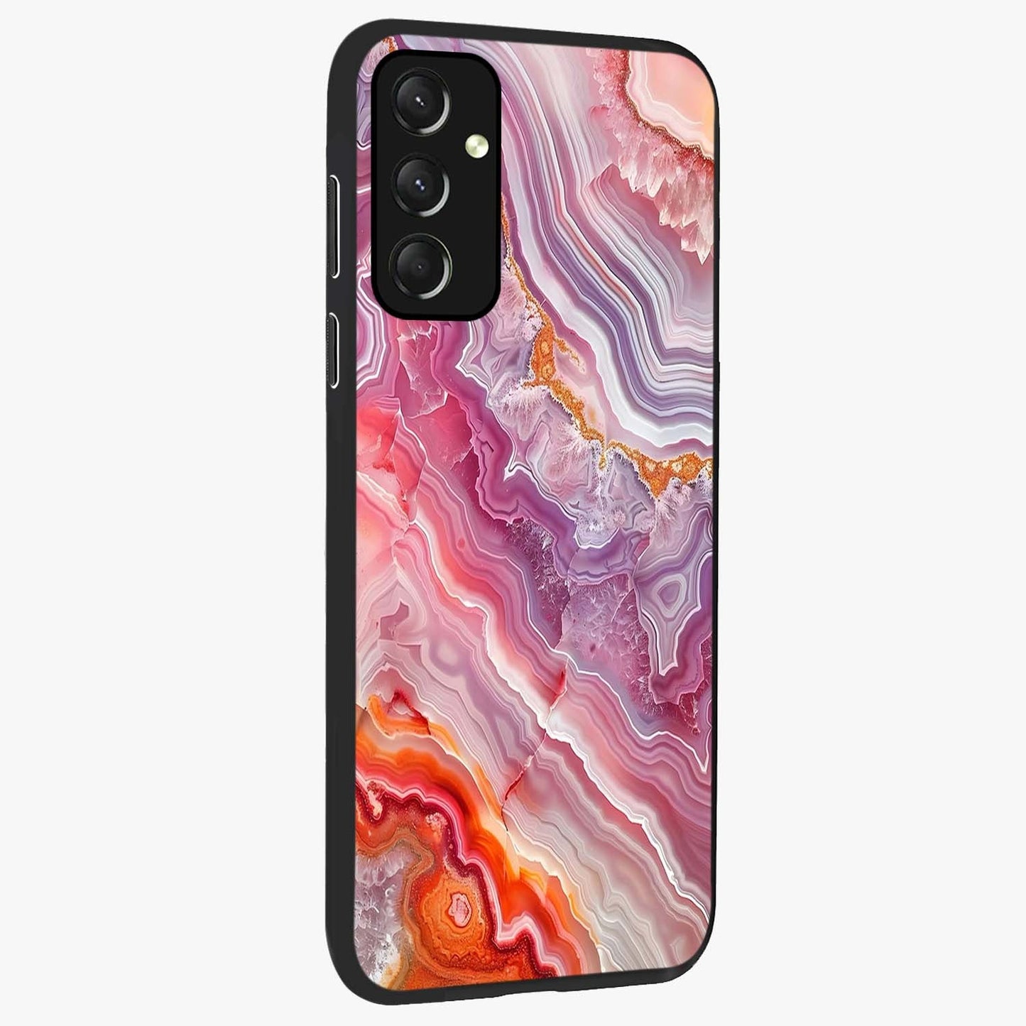 Rose Quartz Marble Glass Case upright view showcasing decorative marble artwork with luxurious pastel theme.