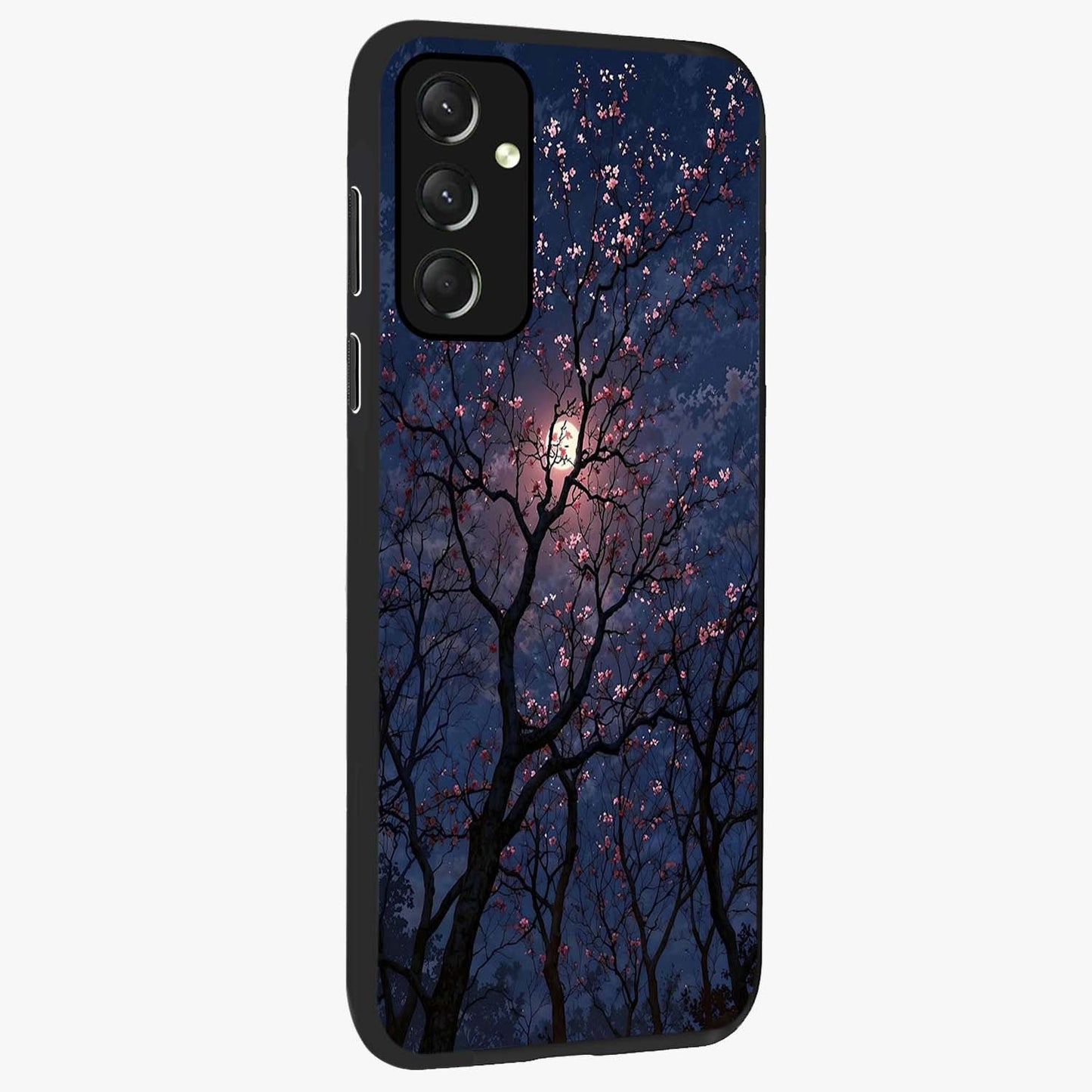 Twilight Sakura Serenade Glass Case upright view showcasing beautiful cherry blossom artwork with serene evening theme.
