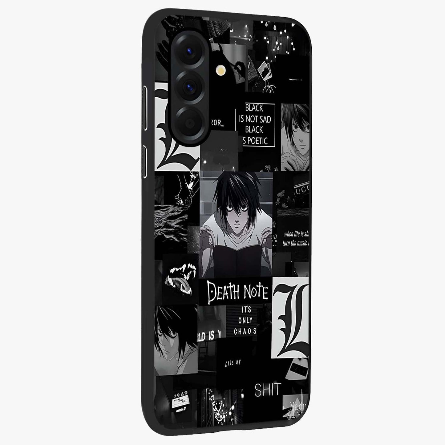 Midnight Chaos Mind Glass Case upright view showcasing expressive abstract artwork with bold dark theme.