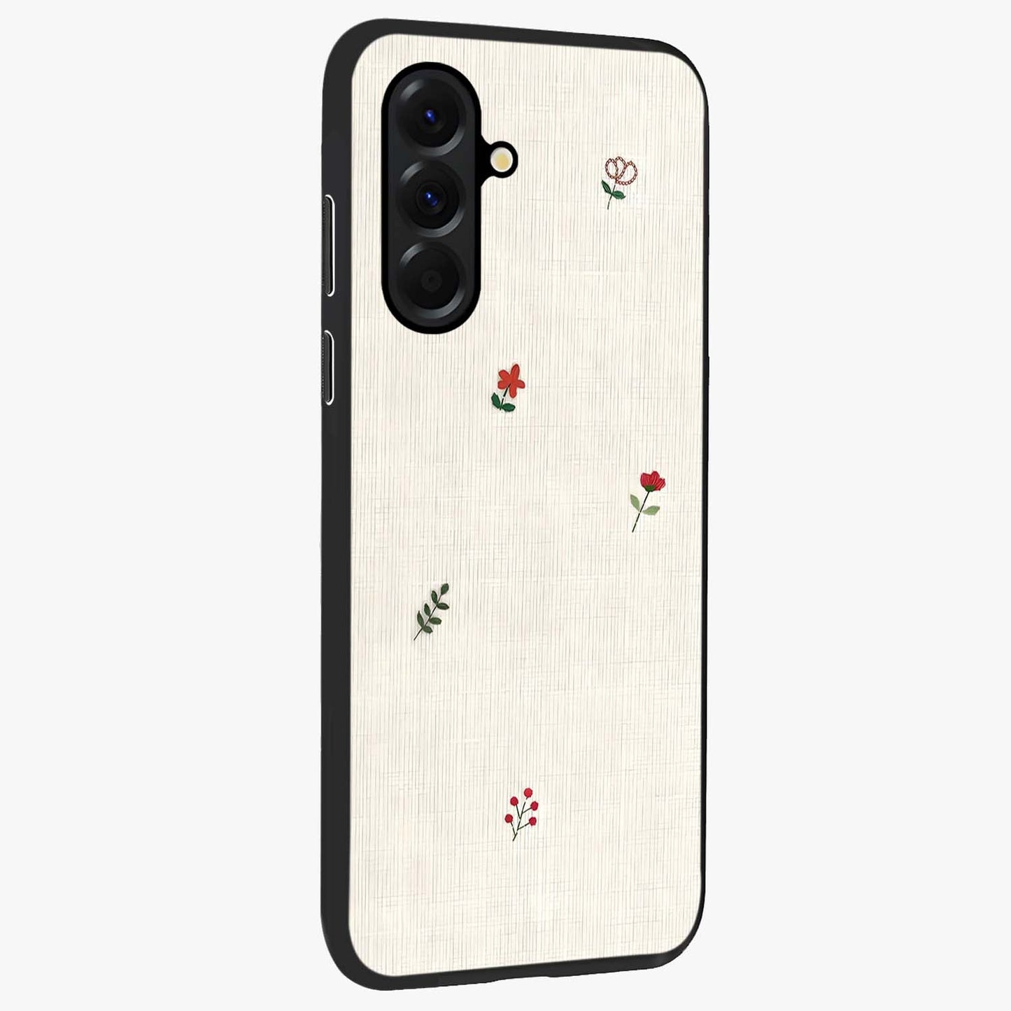 Minimalistic Blue With White Flower Pattern Glass Case upright view showcasing clean white flower artwork with calming blue theme.