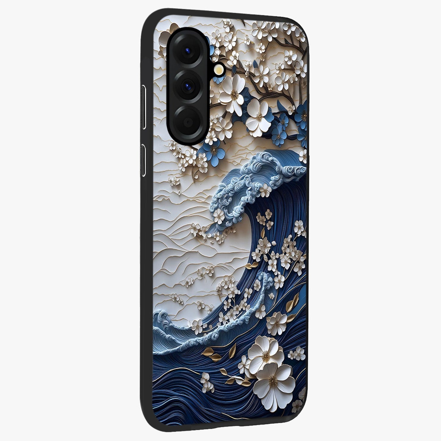 Floral Wave Origami Glass Case upright view showcasing creative floral origami artwork with artistic decorative theme.
