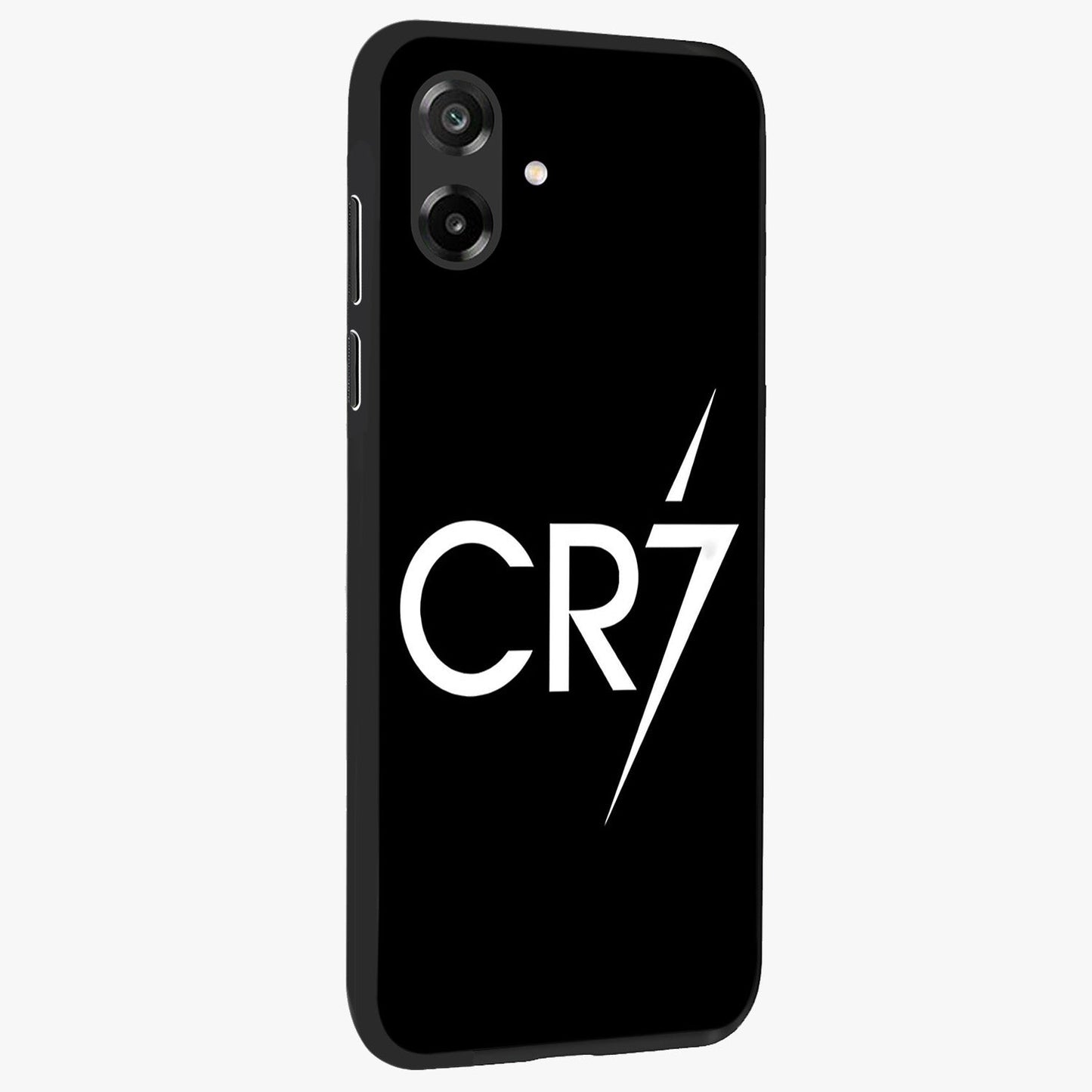 Cr7 Elite Strike Glass Case upright view showcasing energetic football inspired design with modern sports aesthetic.