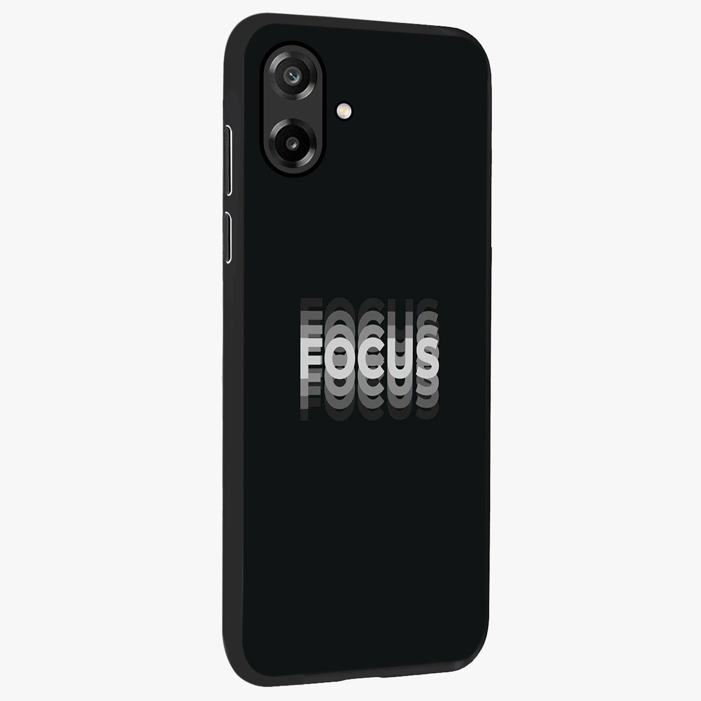 Focus Mode On Glass Case upright view showcasing strong typography statement with sleek motivational theme.