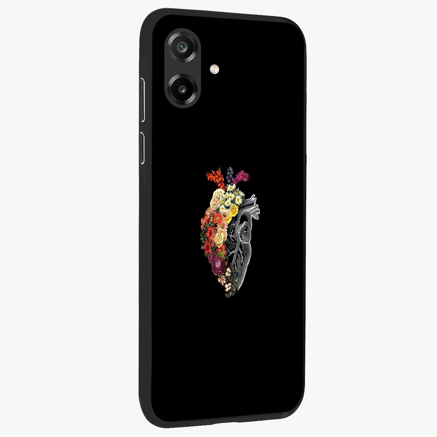 Heart With Flowers Glass Case upright view showcasing decorative heart and floral artwork with sweet romantic theme.