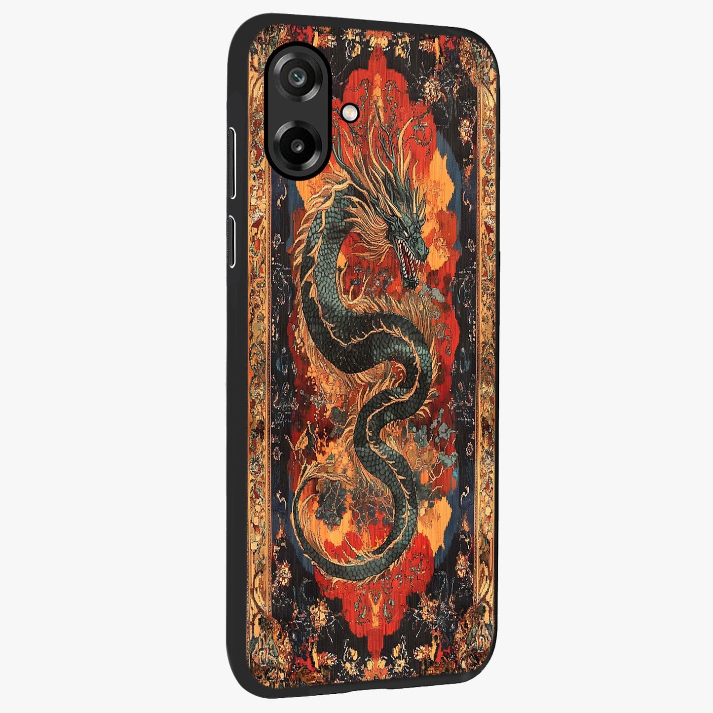 Inferno Dragon Soul Glass Case upright view showcasing intense dragon artwork with fantasy fire theme.
