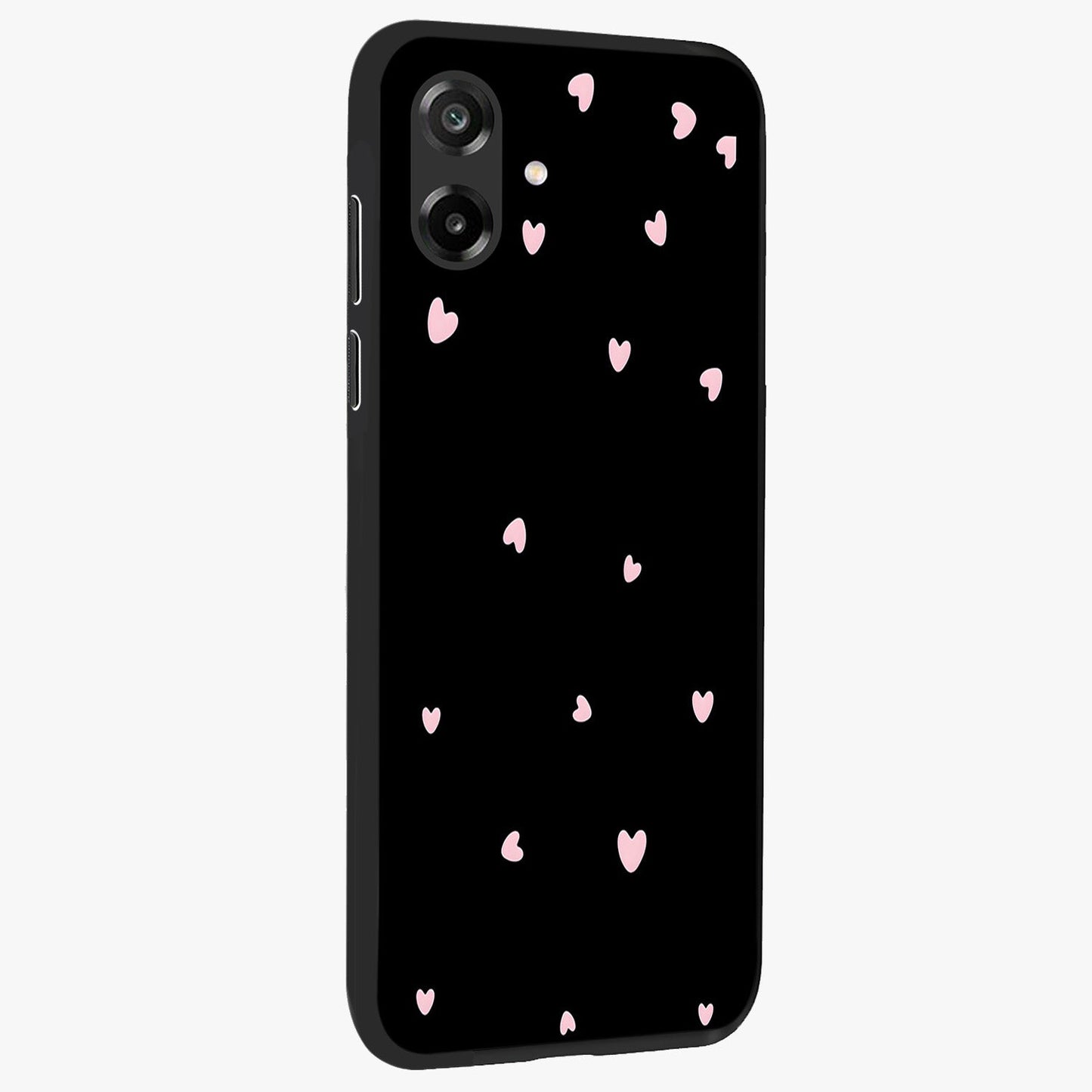 Pink Love Drops Glass Case upright view showcasing charming heart drop artwork with romantic playful theme.