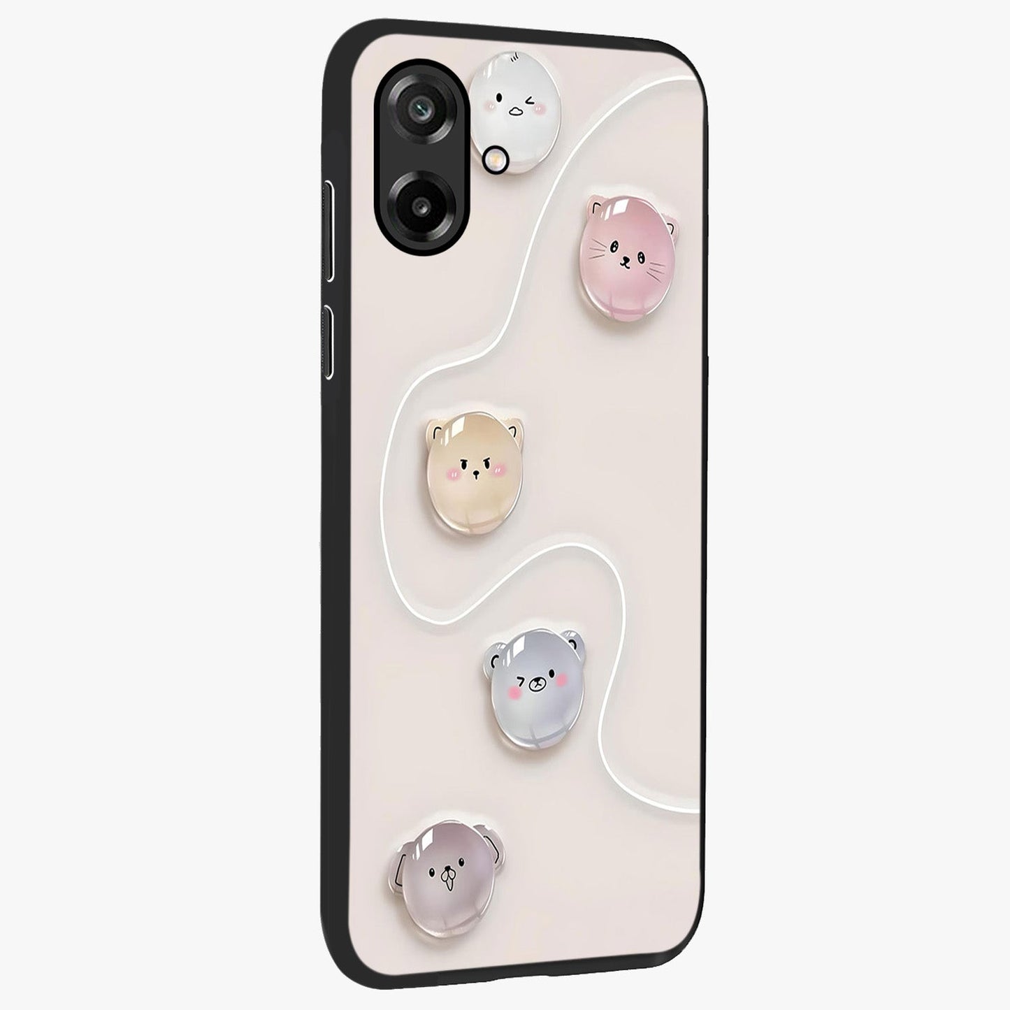 Puffy Face Parade Glass Case upright view showcasing adorable character artwork with cheerful animated theme.