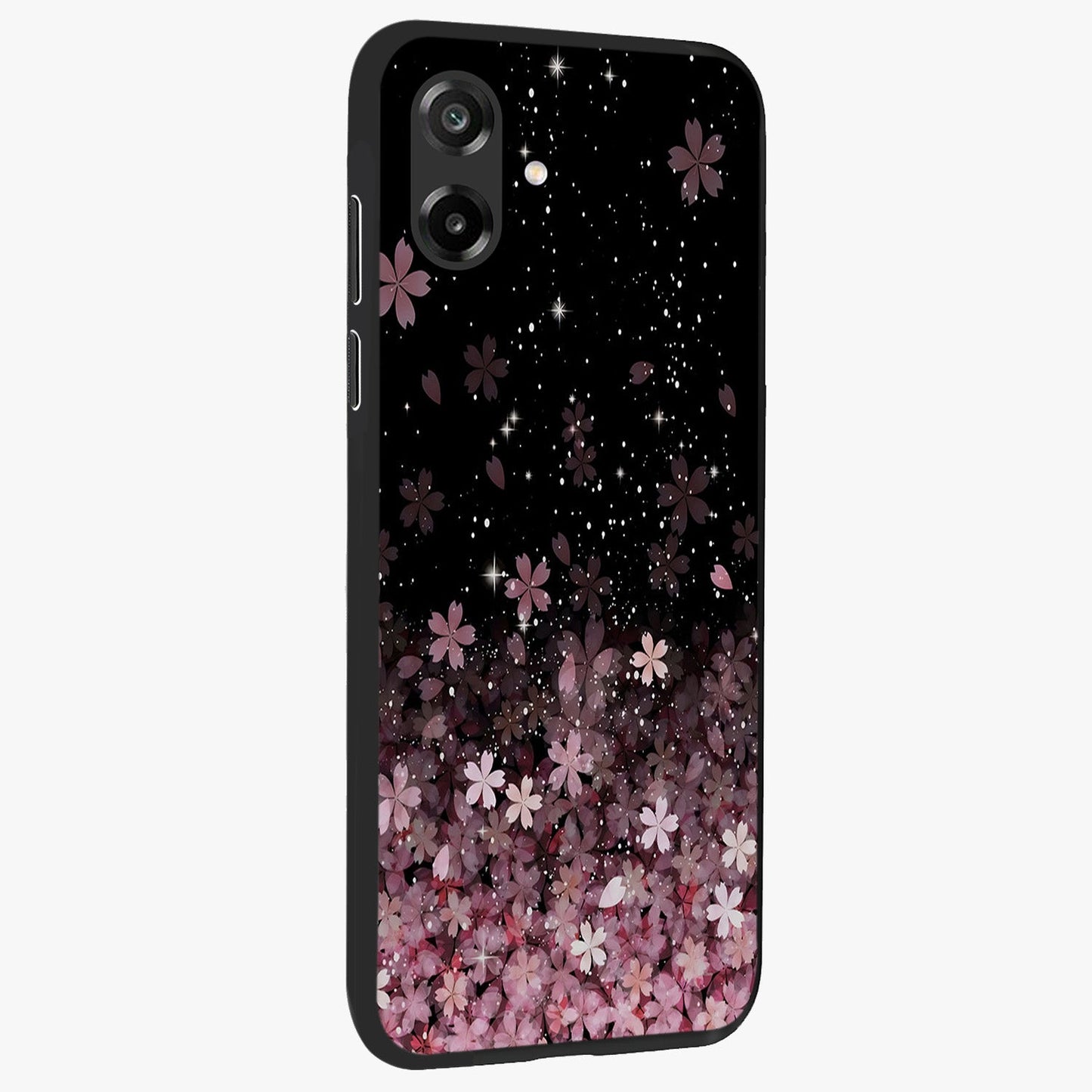 Small Starry Flowers Glass Case upright view showcasing charming floral artwork with dreamy starry theme.