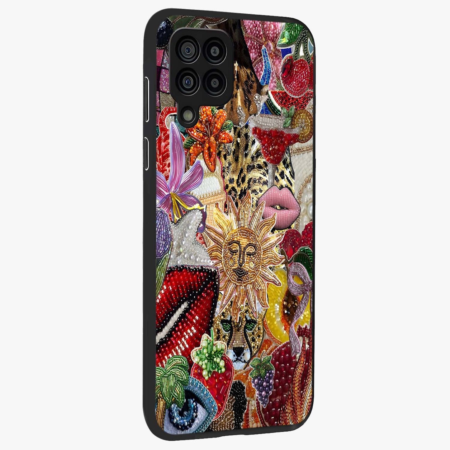 Beaded Fashion Jungle Glass Case upright view showcasing tropical jungle aesthetic with decorative bead elements.