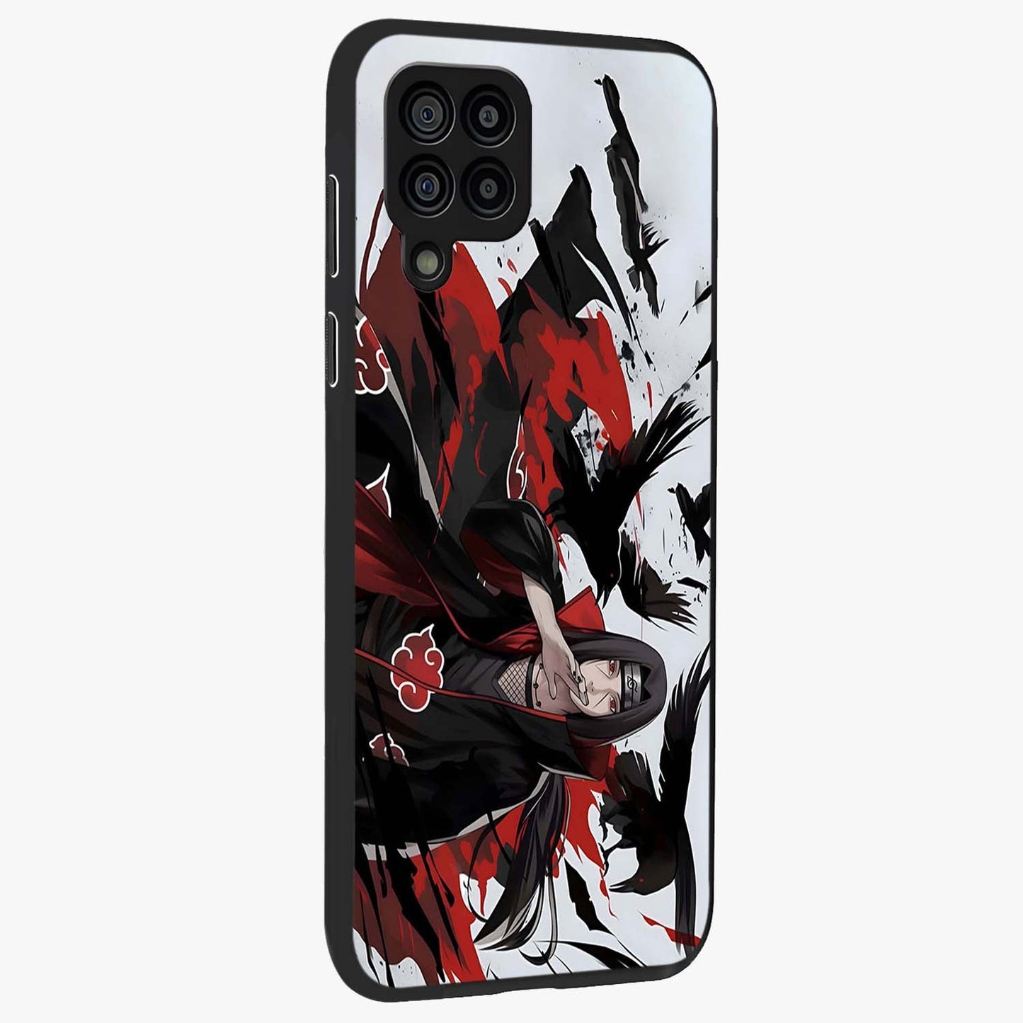 Crimson Crow Illusion Glass Case upright view showcasing striking crow illusion artwork with intense crimson theme.