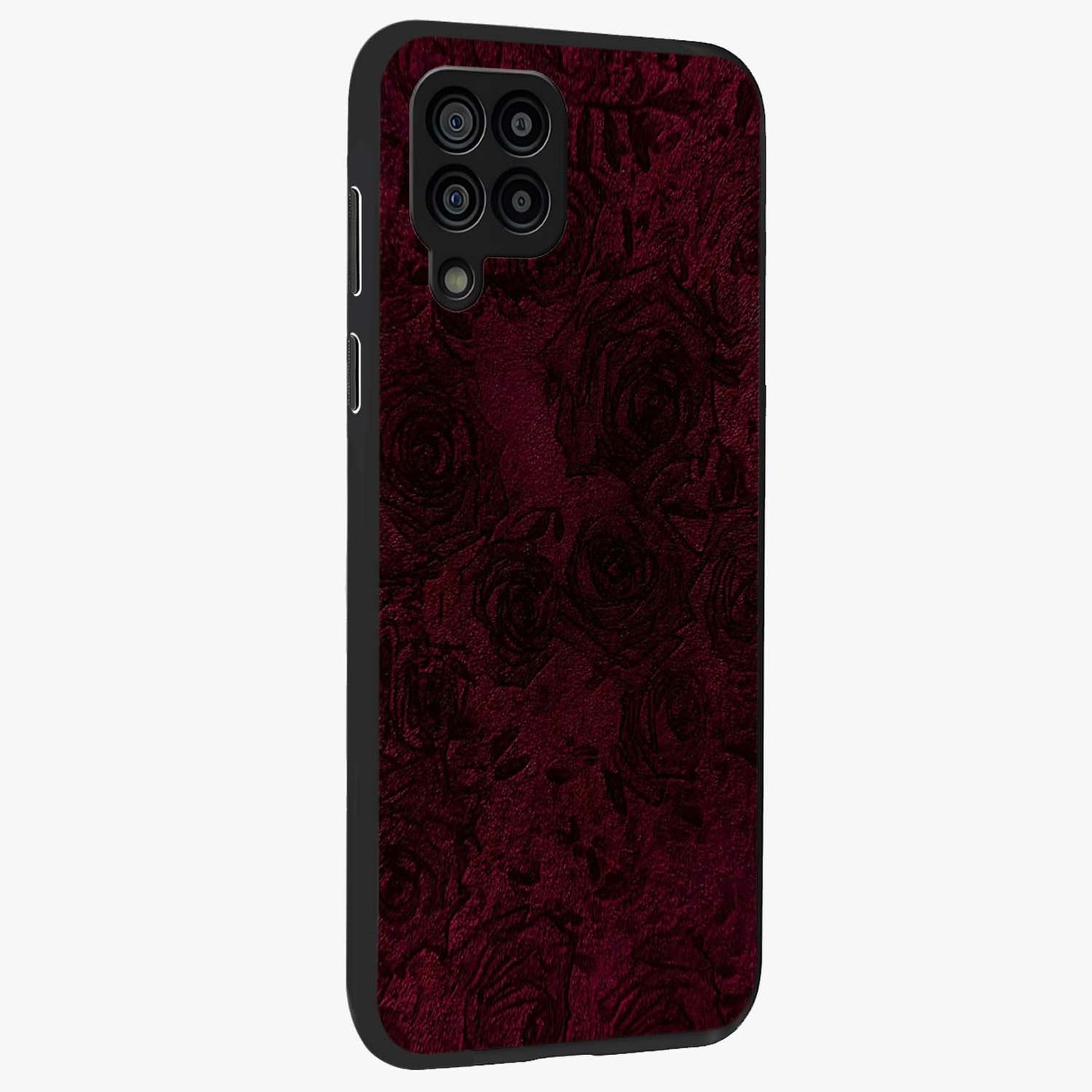 Crimson Fade Flow Glass Case upright view showcasing dynamic crimson flow artwork with stylish abstract theme.