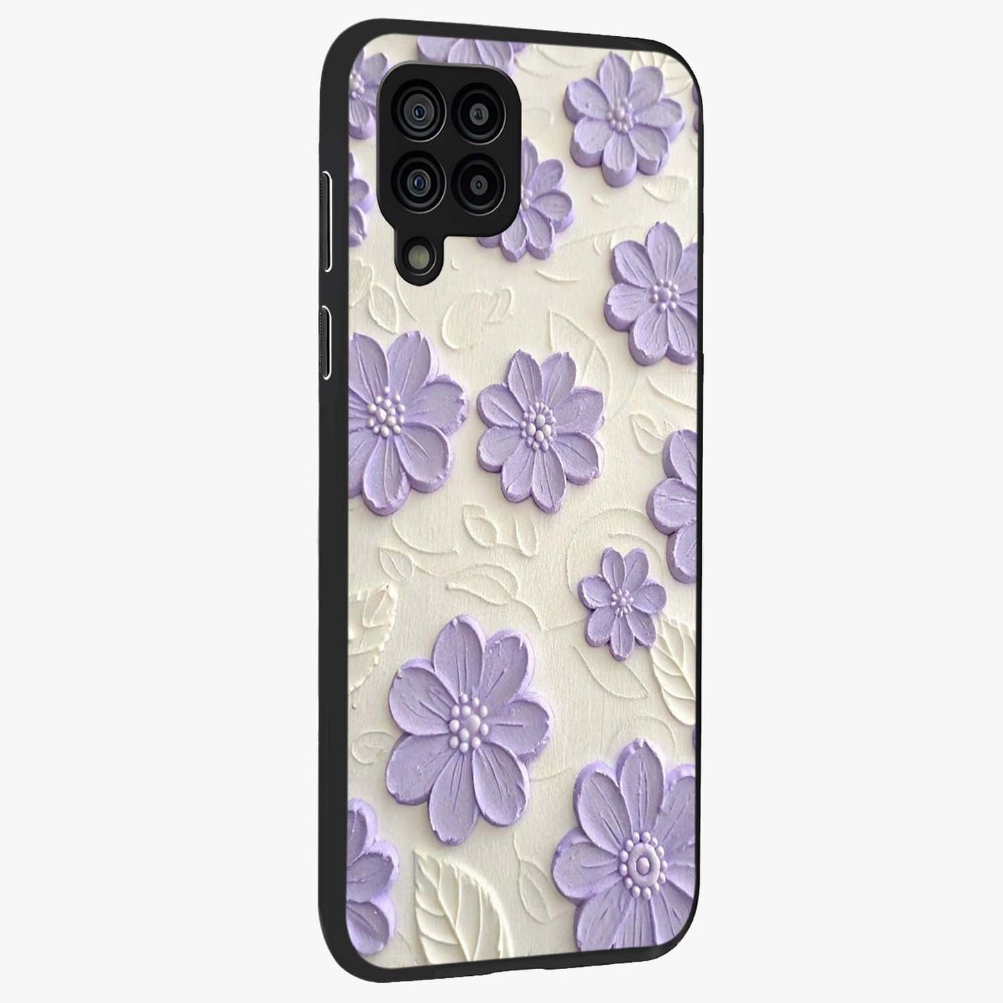 Floral Wall Art With Purple Flowers Glass Case upright view showcasing elegant purple flower artwork with decorative floral theme.