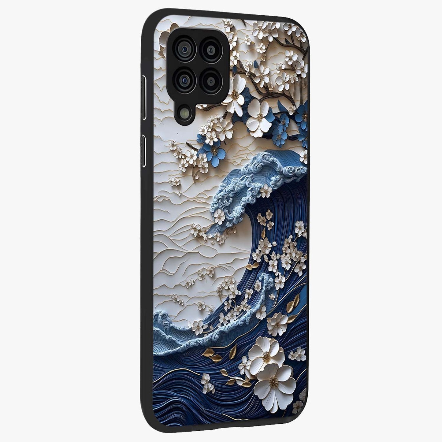 Floral Wave Origami Glass Case upright view showcasing creative floral origami artwork with artistic decorative theme.