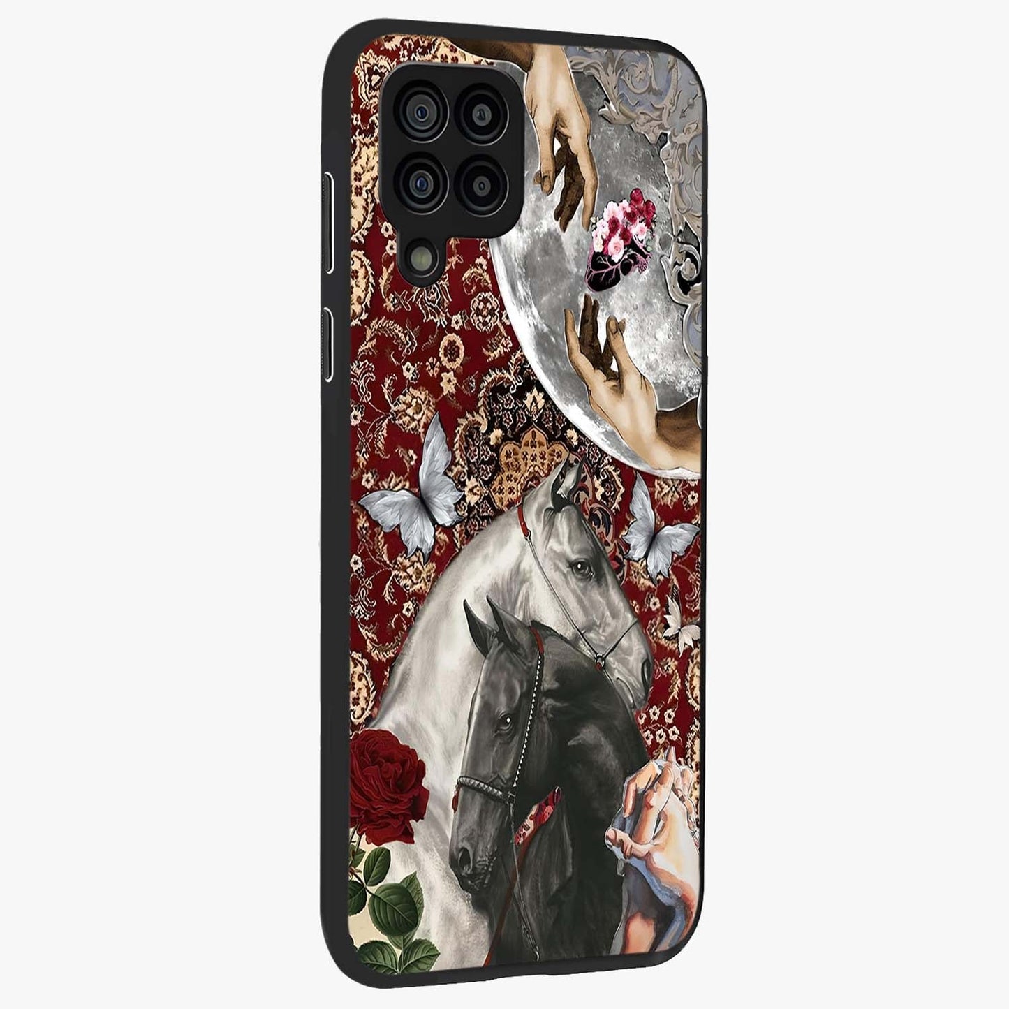 Moonlit Royal Stallion Glass Case upright view showcasing dramatic horse artwork with glowing moon themed design.