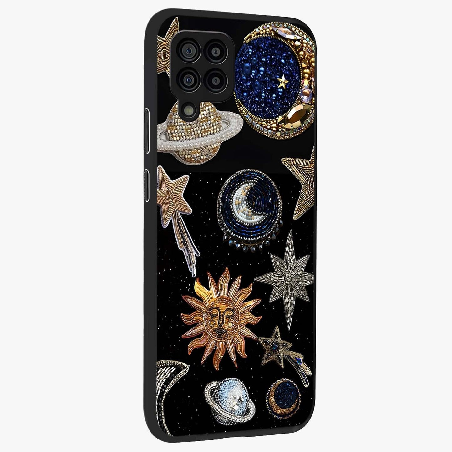 Celestial Gem Constellations Glass Case upright view showcasing cosmic constellation artwork with celestial aesthetic style.