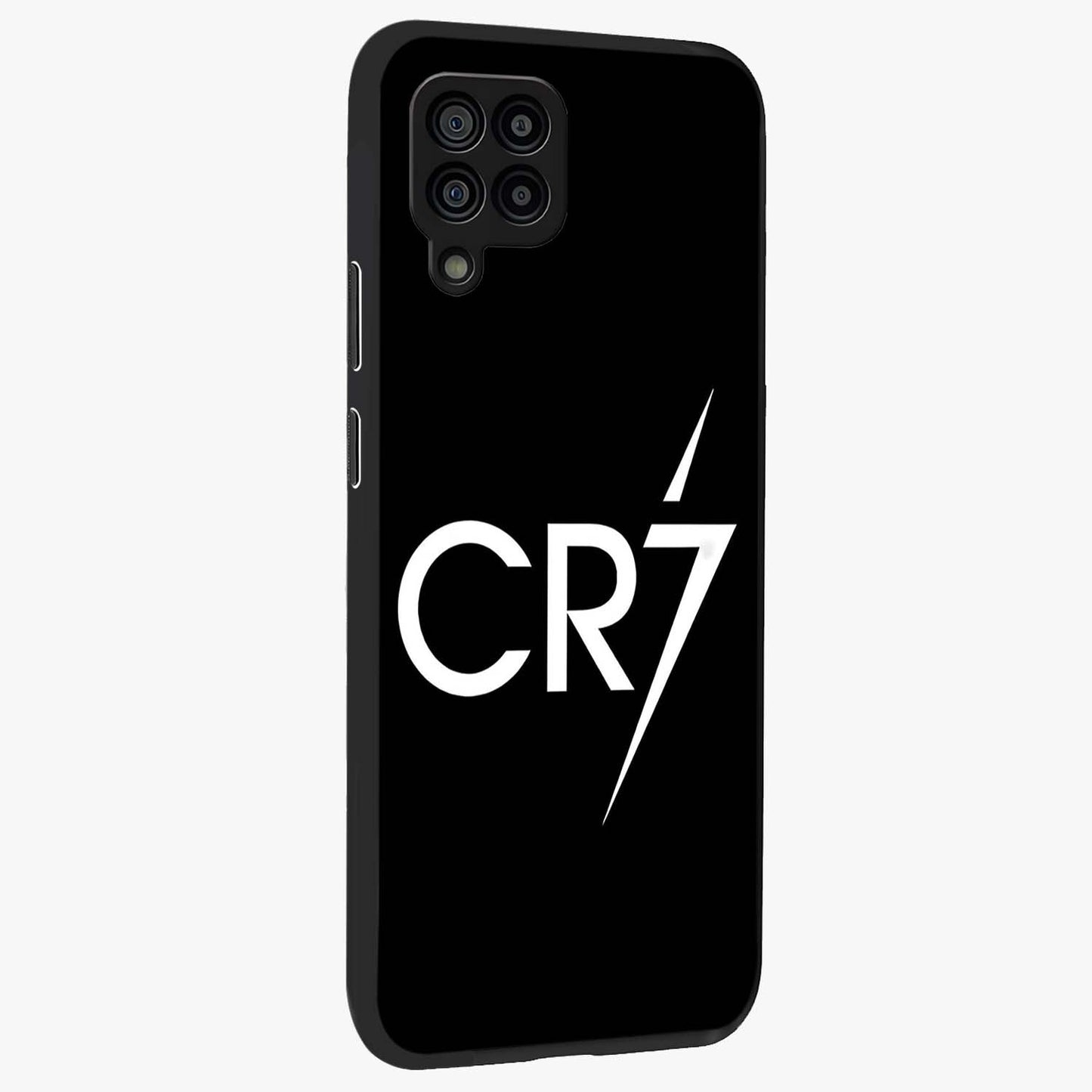 Cr7 Elite Strike Glass Case upright view showcasing energetic football inspired design with modern sports aesthetic.