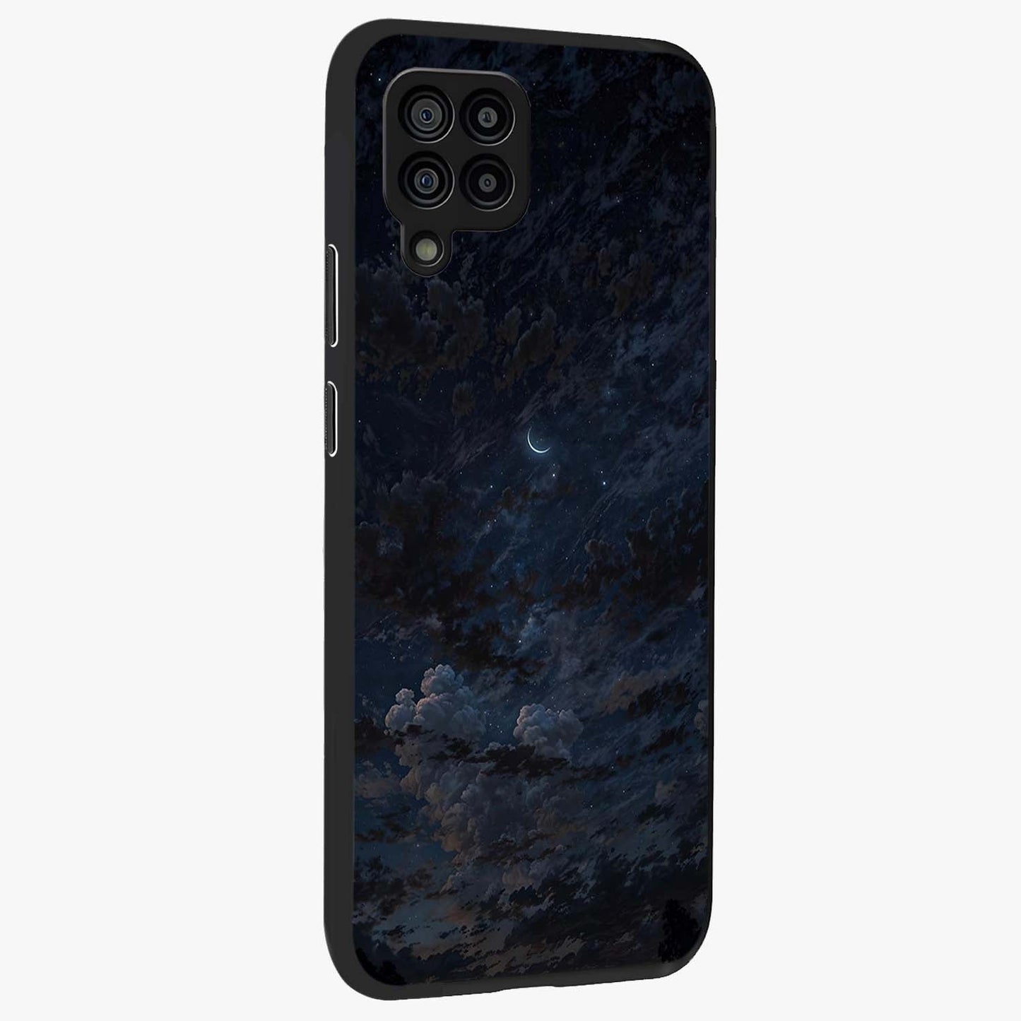 Lunar Veil Silence Glass Case upright view showcasing calm moon themed artwork with serene night atmosphere.