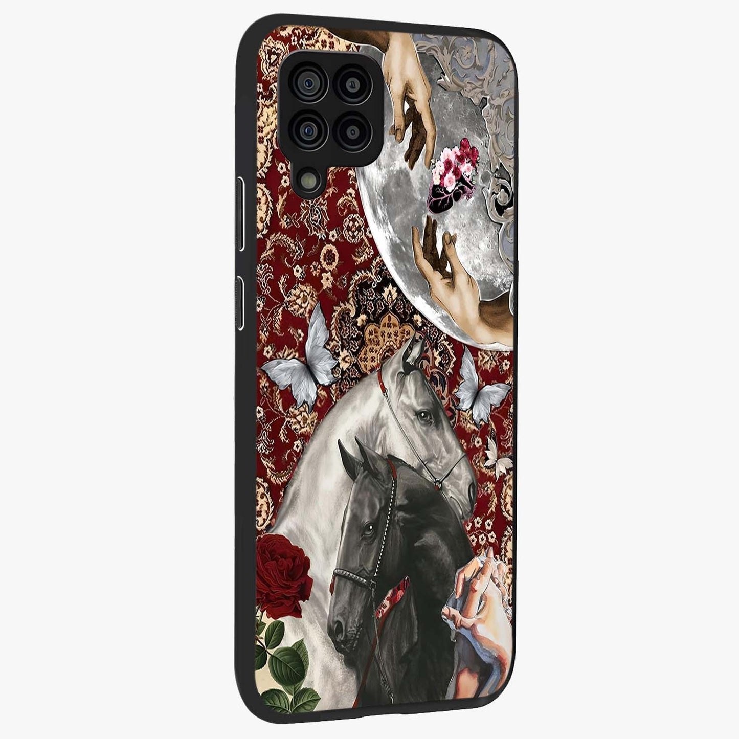 Moonlit Royal Stallion Glass Case upright view showcasing dramatic horse artwork with glowing moon themed design.