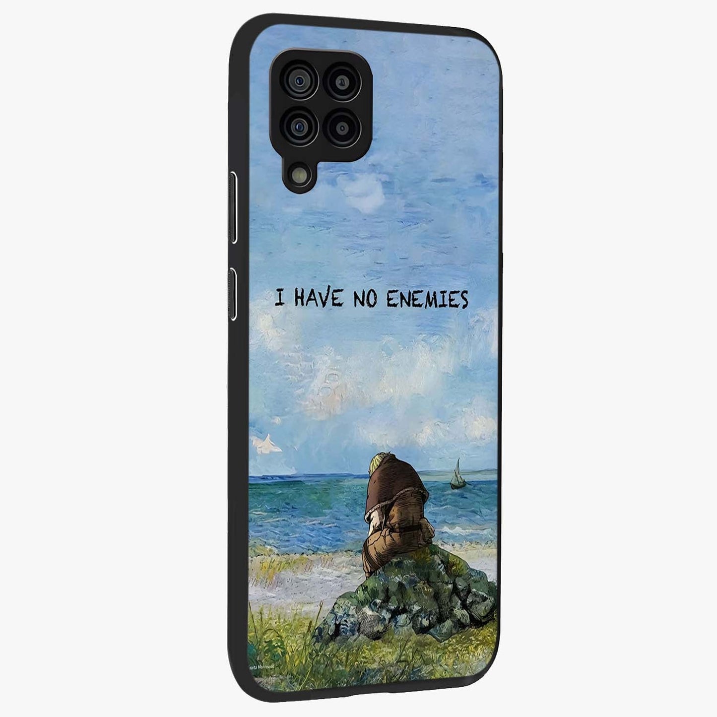 Peace Beyond War Glass Case upright view showcasing powerful peace symbol artwork with inspirational theme.