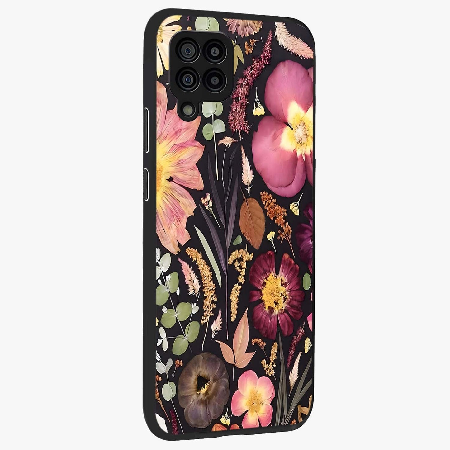 Petal Dream Tapestry Glass Case upright view showcasing detailed floral tapestry artwork with artistic nature theme.