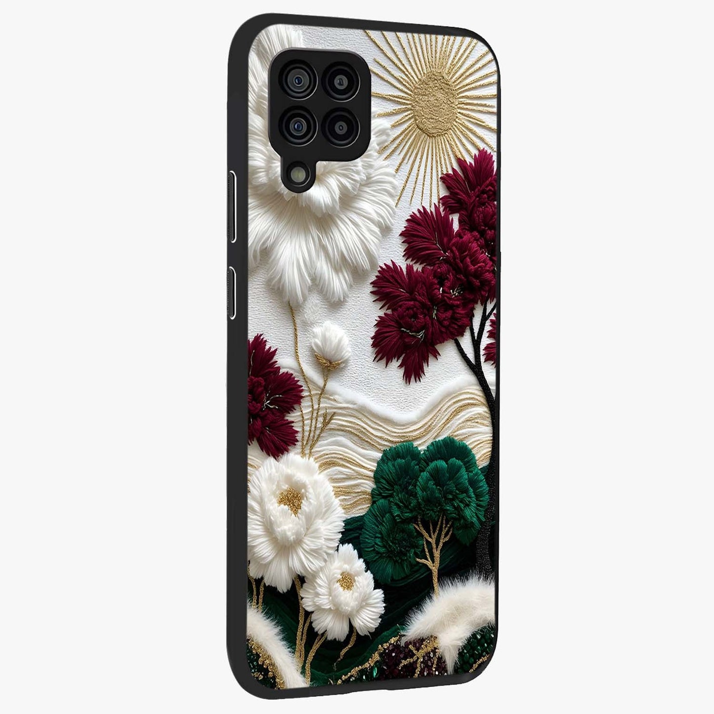 Radiant Bloom Elegance Glass Case upright view showcasing decorative flower artwork with refined botanical theme.