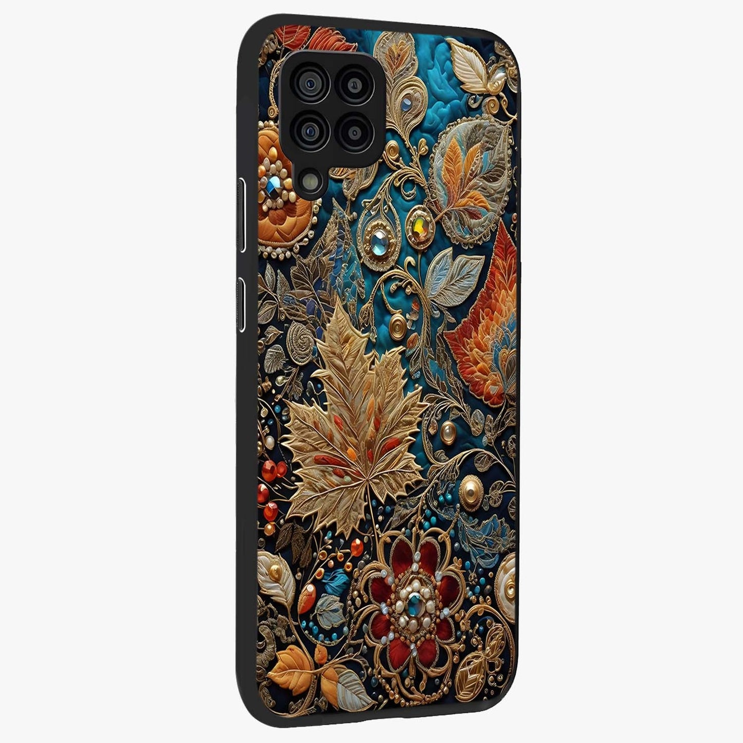Royal Jewel Garden Glass Case upright view showcasing rich floral artwork with luxurious garden theme.