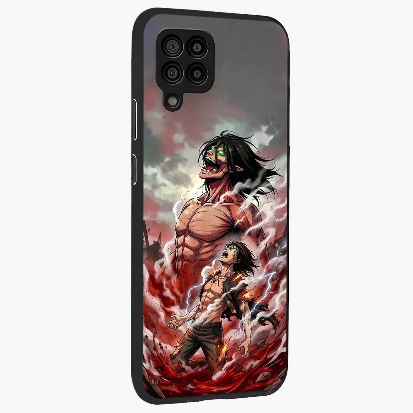 Titan Awakening Fury Glass Case upright view showcasing intense titan artwork with epic fantasy theme.