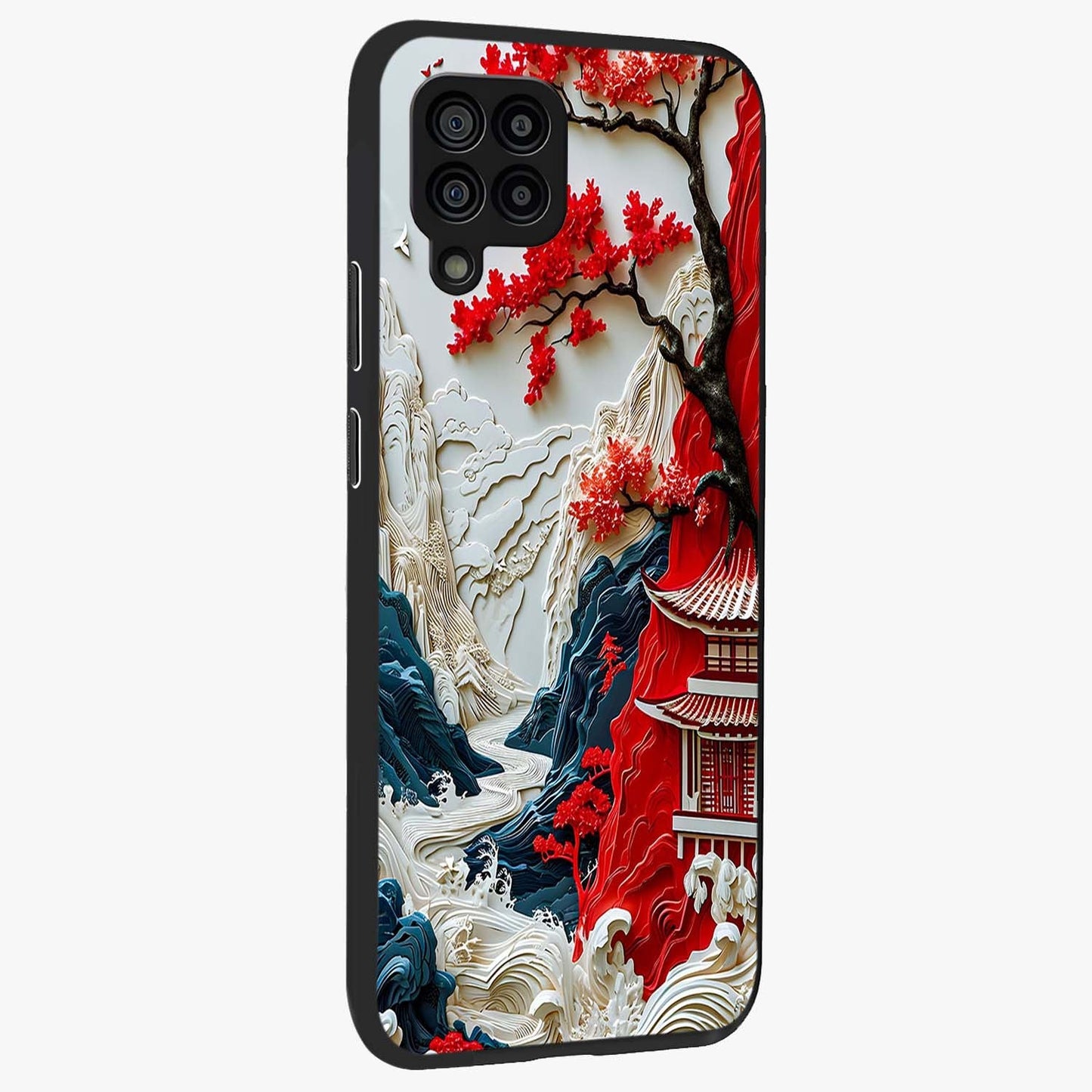 Whispers Of Sakura Waves Glass Case upright view showcasing delicate cherry blossom artwork with elegant nature theme.