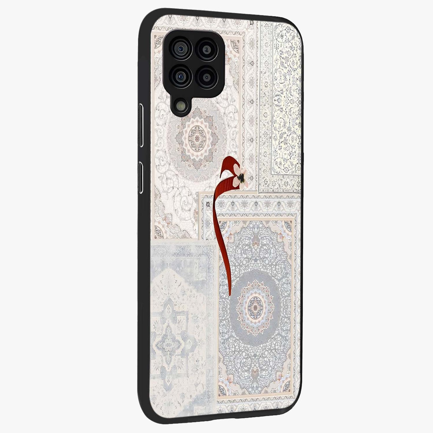 White Aesthetic Bow Glass Case upright view showcasing delicate ribbon bow artwork with cute minimalist theme.