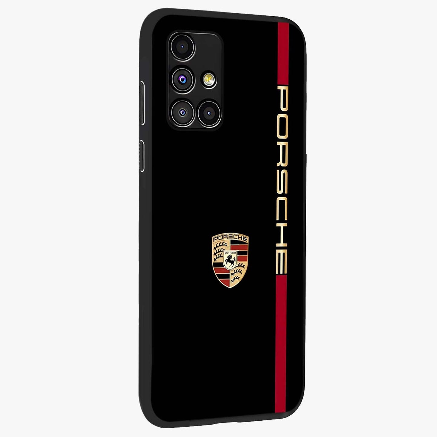 Black Minimal Porsche Glass Case upright view showcasing stylish automotive artwork with bold minimal theme.