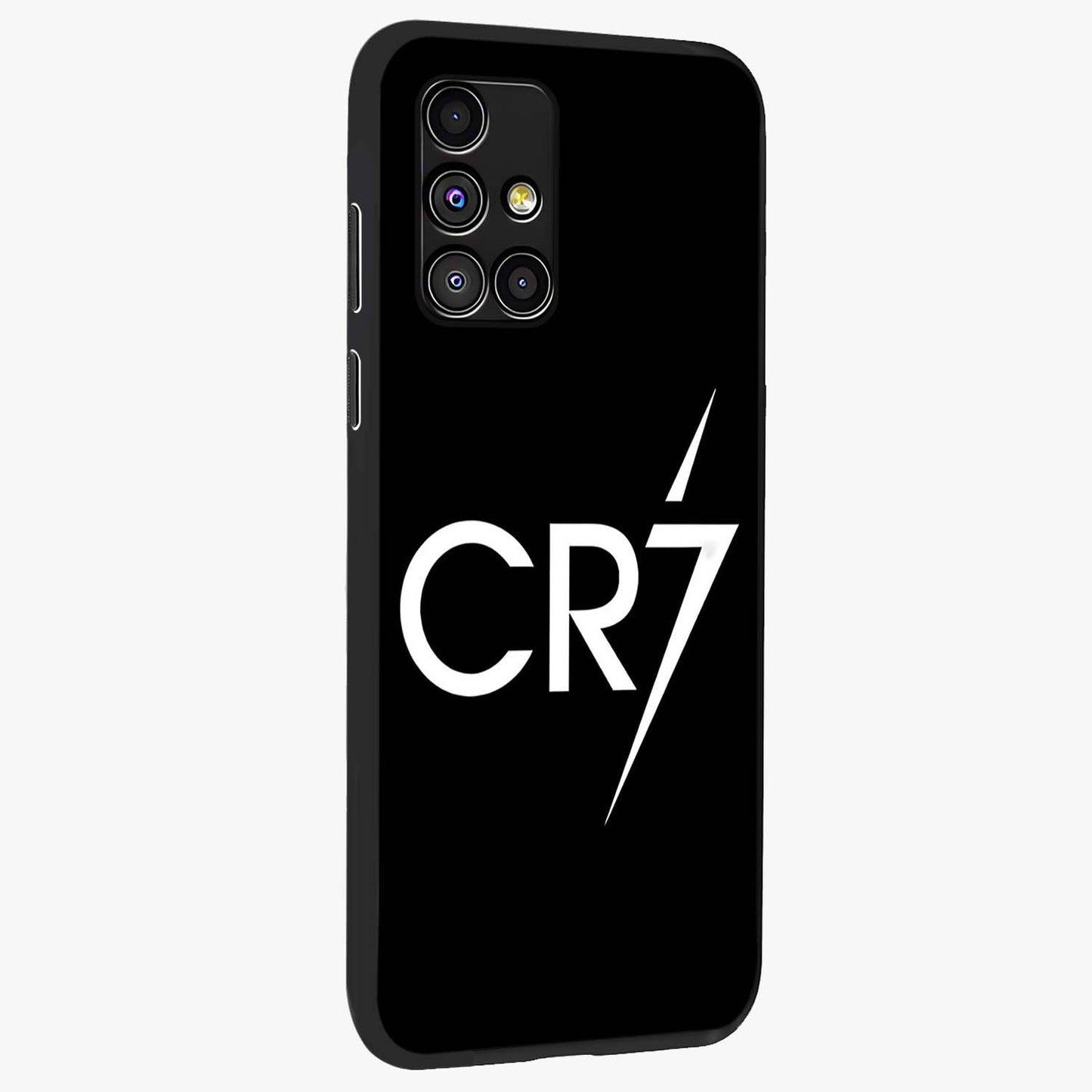 Cr7 Elite Strike Glass Case upright view showcasing energetic football inspired design with modern sports aesthetic.