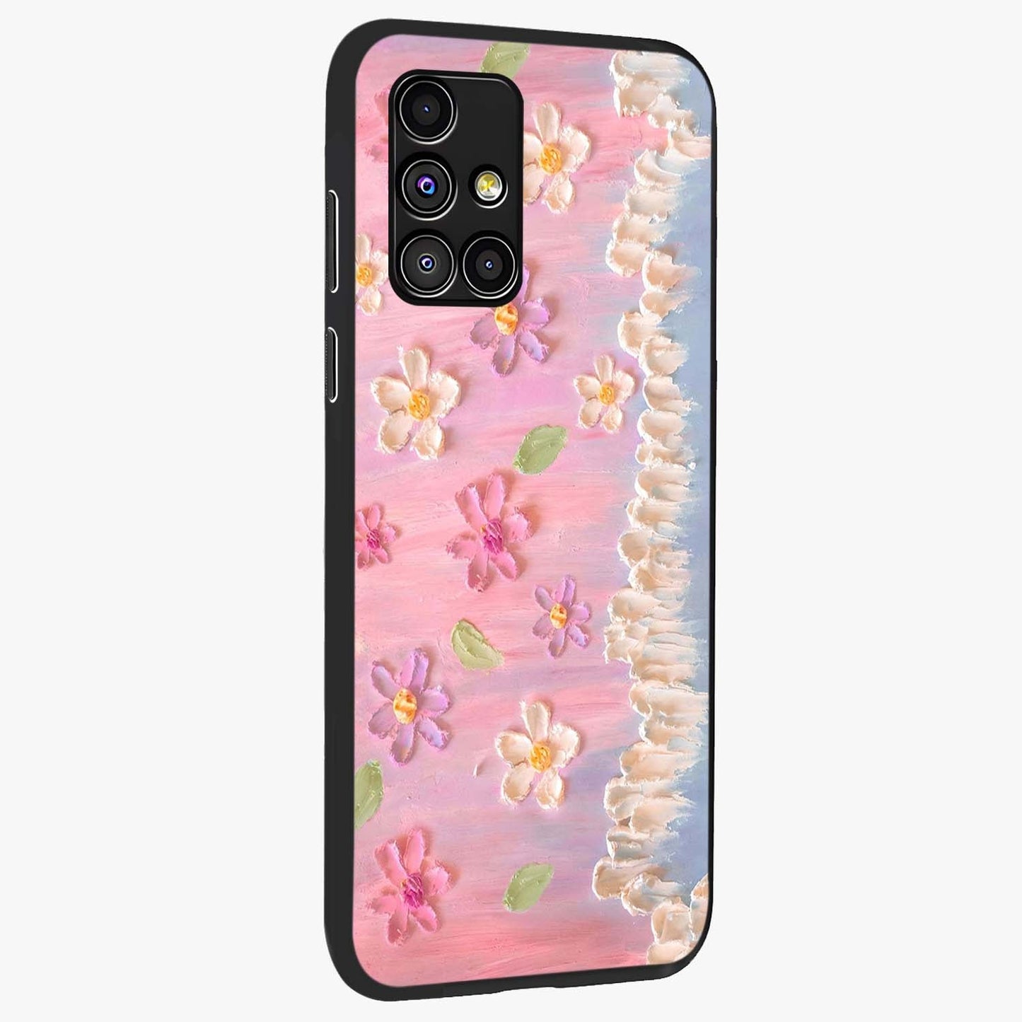 Dreamy Painted Garden Glass Case upright view showcasing vibrant floral garden artwork with artistic nature theme.