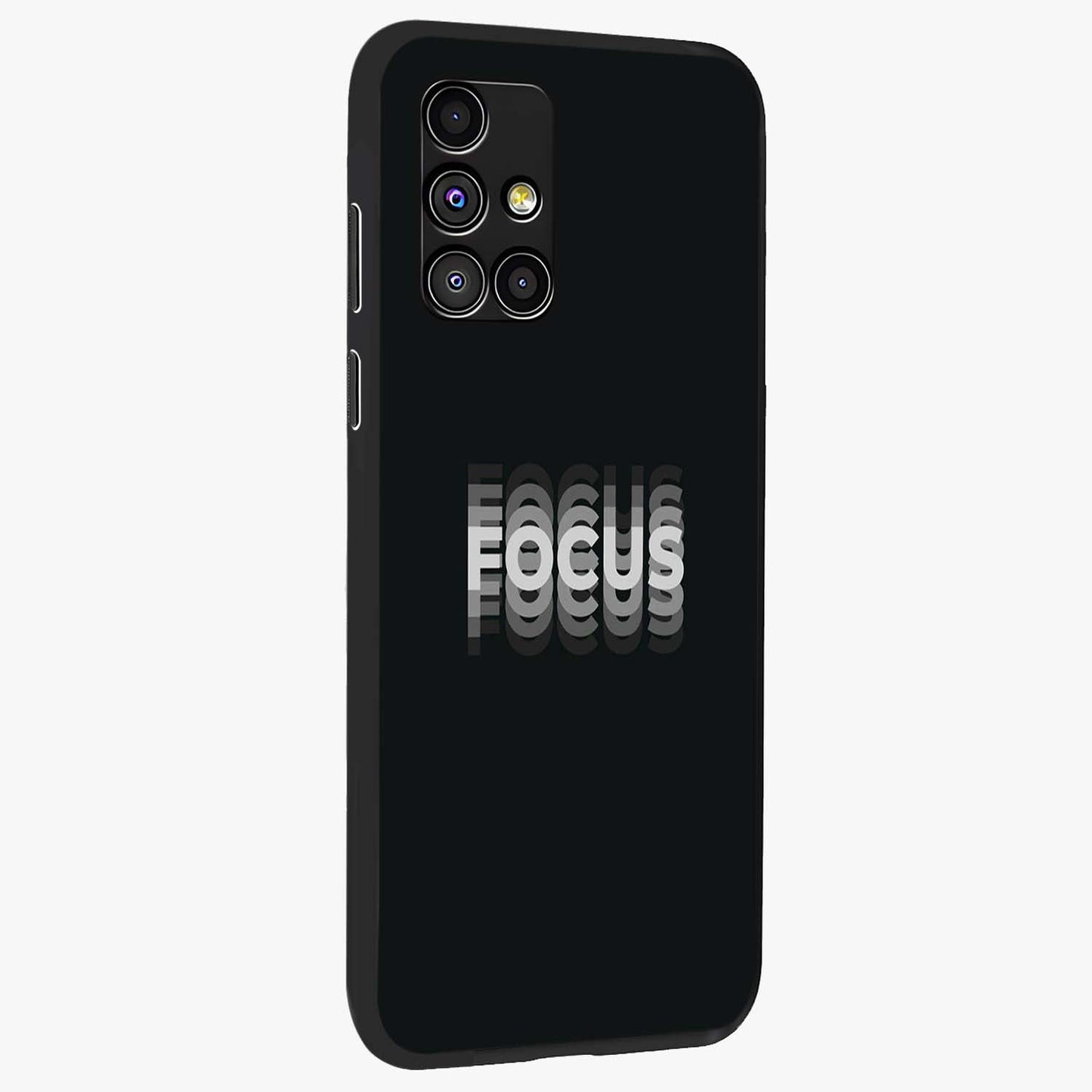 Focus Mode On Glass Case upright view showcasing strong typography statement with sleek motivational theme.