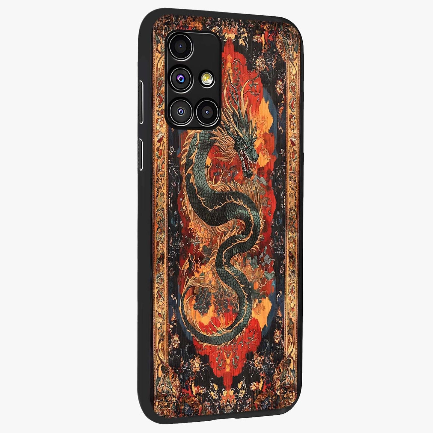 Inferno Dragon Soul Glass Case upright view showcasing intense dragon artwork with fantasy fire theme.