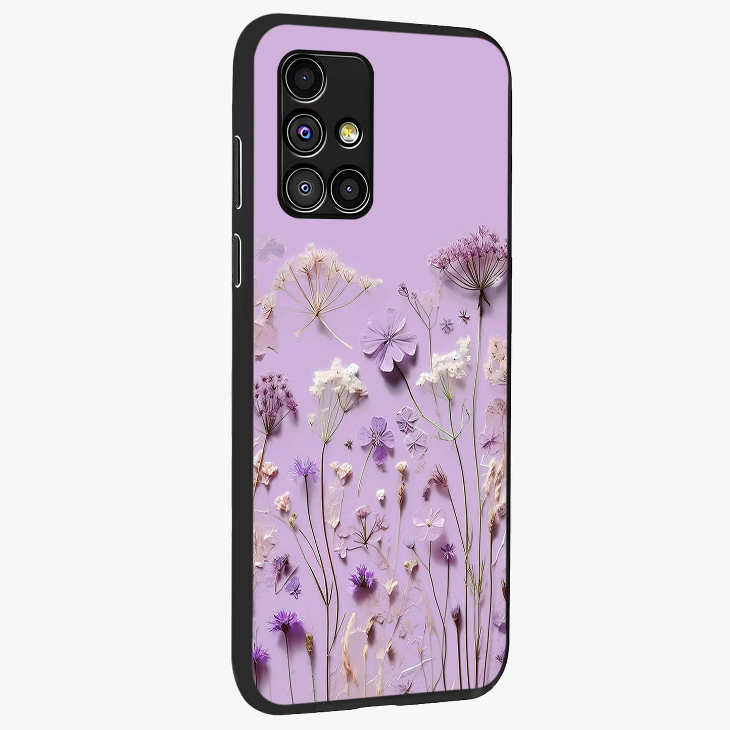 Lavender Blossom Dream Glass Case upright view showcasing delicate lavender blossom artwork with peaceful floral theme.
