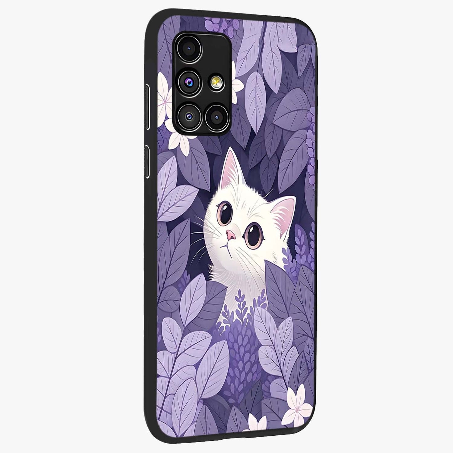 Lilac Hide Peek Cat Glass Case upright view showcasing charming cat artwork with adorable peek theme.