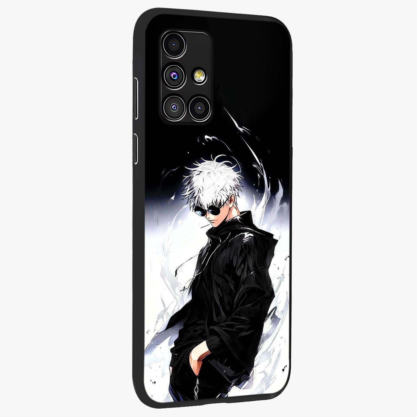 Limitless Shadow King Glass Case upright view showcasing bold shadow warrior artwork with epic fantasy theme.