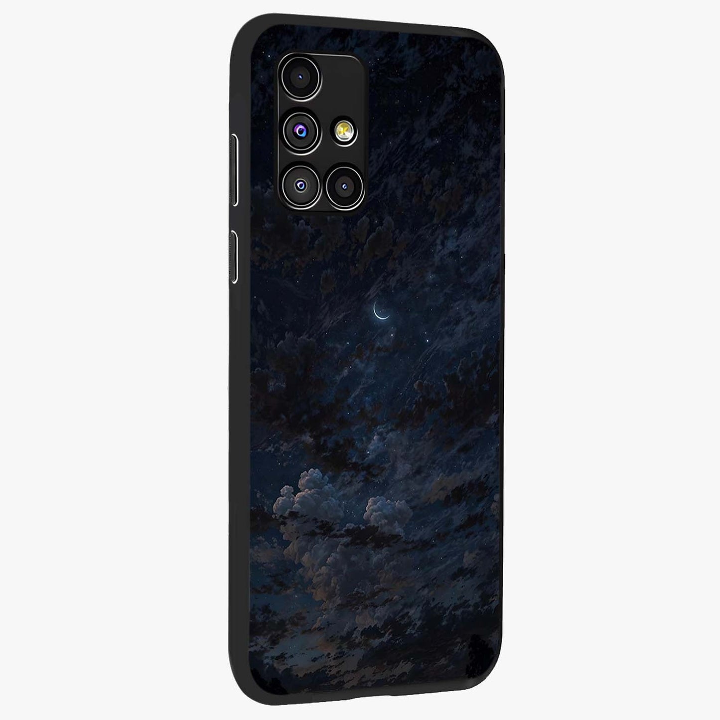 Lunar Veil Silence Glass Case upright view showcasing calm moon themed artwork with serene night atmosphere.