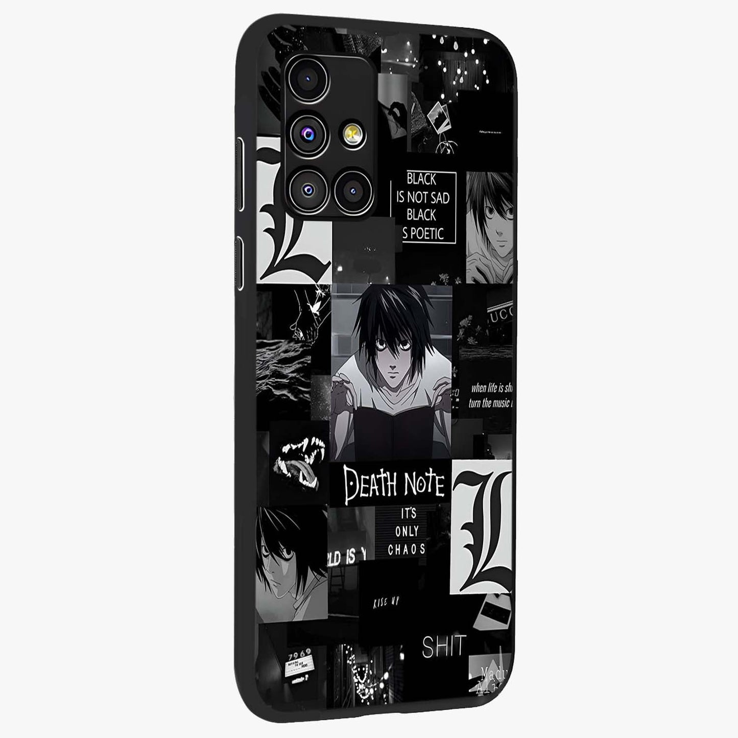Midnight Chaos Mind Glass Case upright view showcasing expressive abstract artwork with bold dark theme.