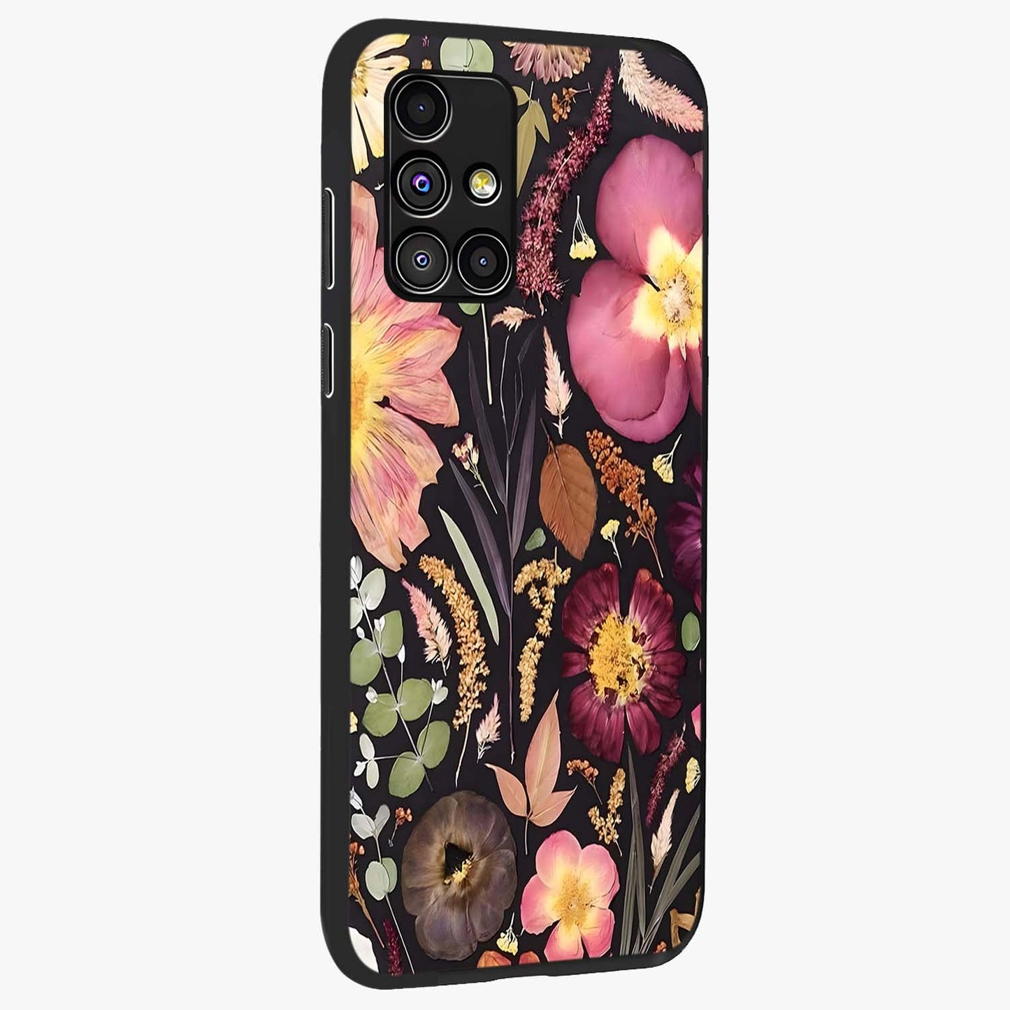 Petal Dream Tapestry Glass Case upright view showcasing detailed floral tapestry artwork with artistic nature theme.