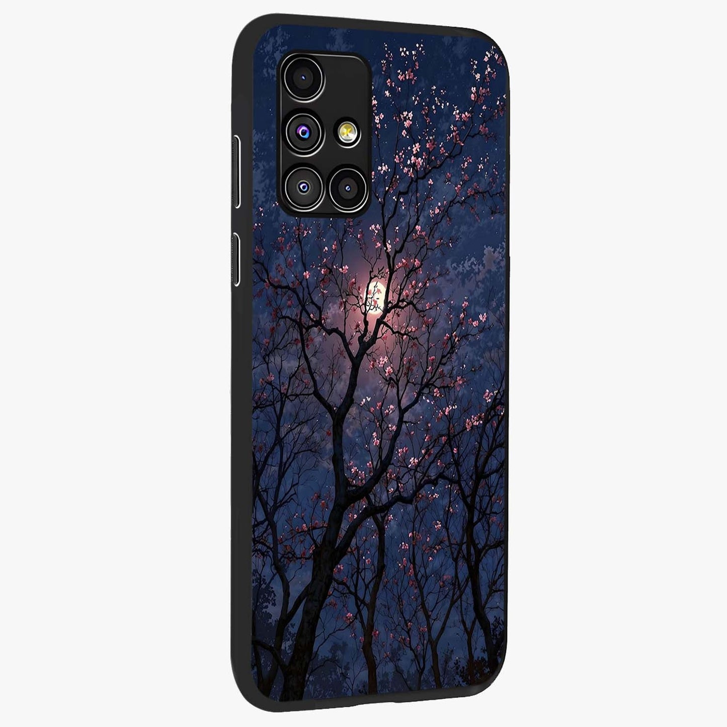 Twilight Sakura Serenade Glass Case upright view showcasing beautiful cherry blossom artwork with serene evening theme.