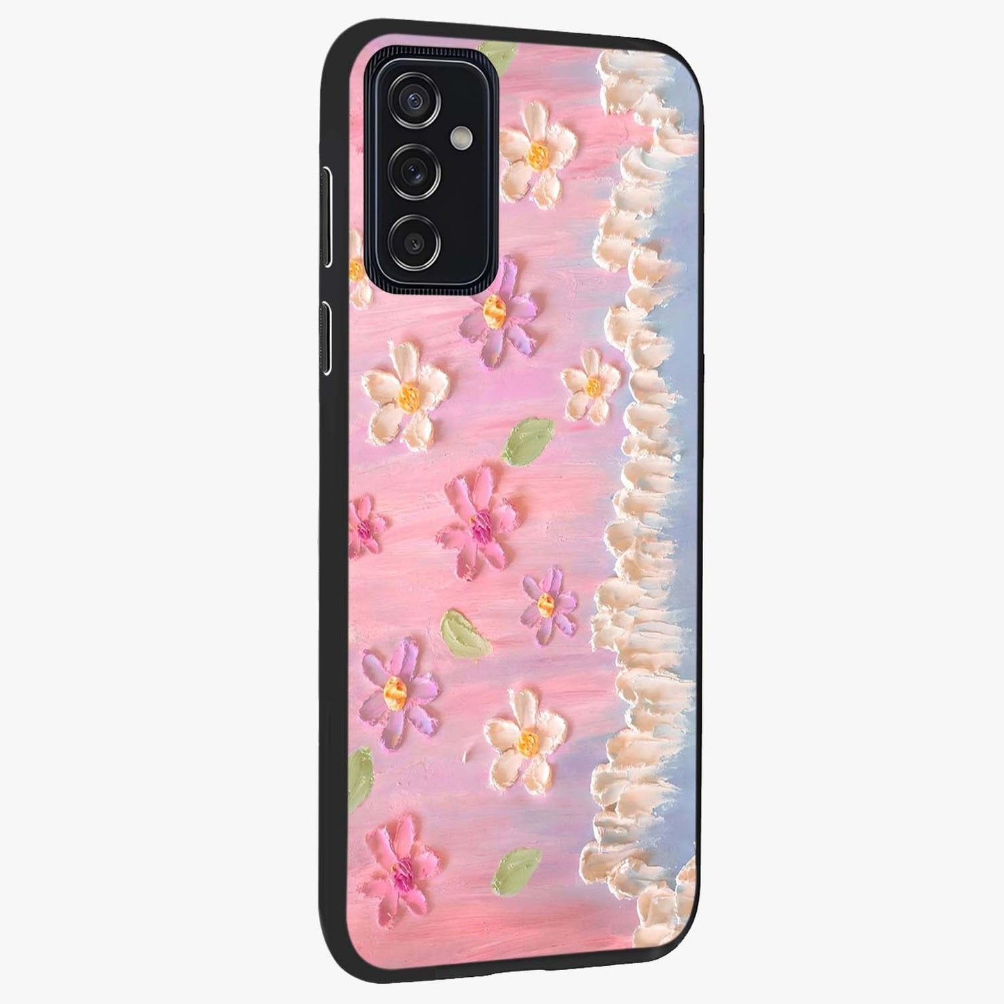 Dreamy Painted Garden Glass Case upright view showcasing vibrant floral garden artwork with artistic nature theme.
