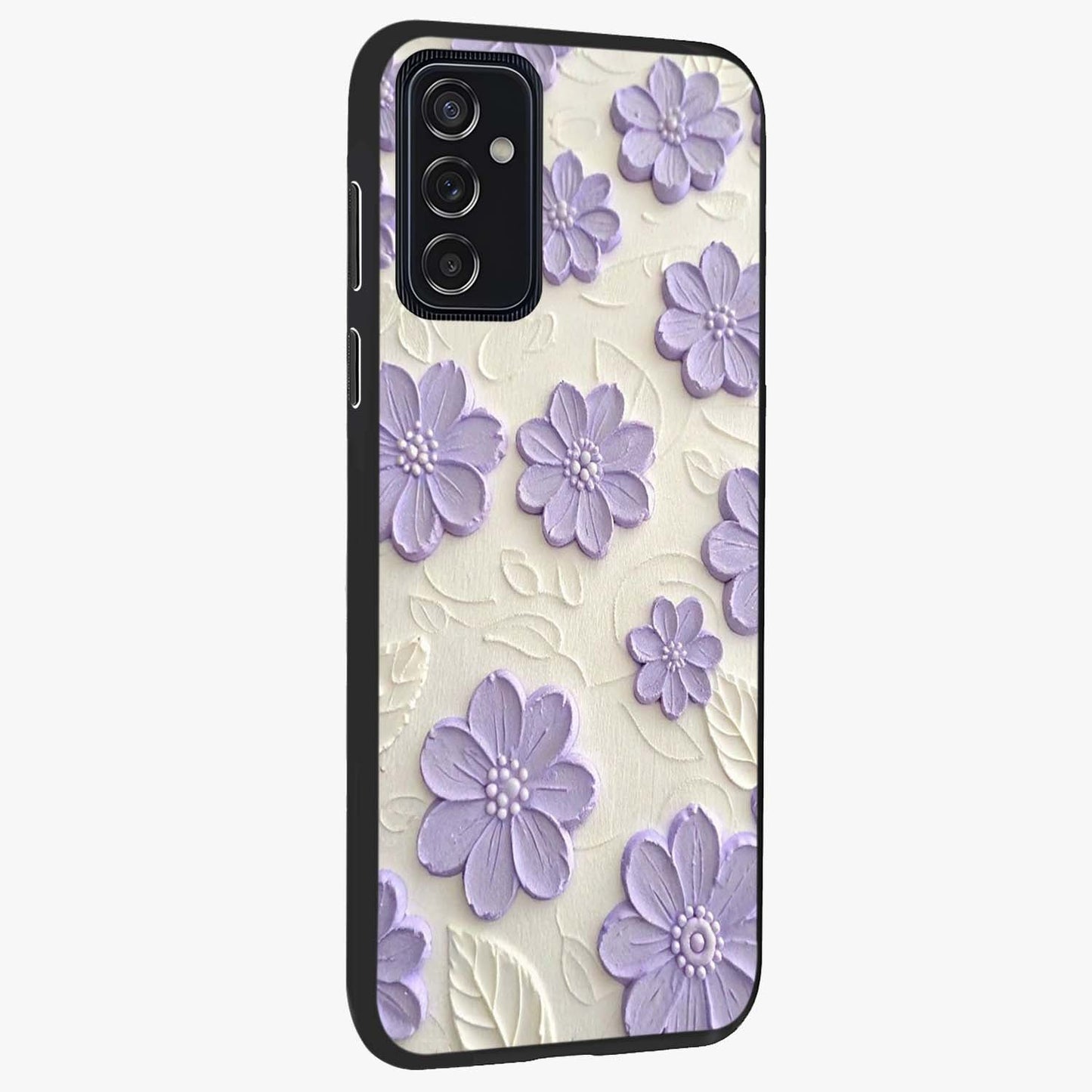 Floral Wall Art With Purple Flowers Glass Case upright view showcasing elegant purple flower artwork with decorative floral theme.