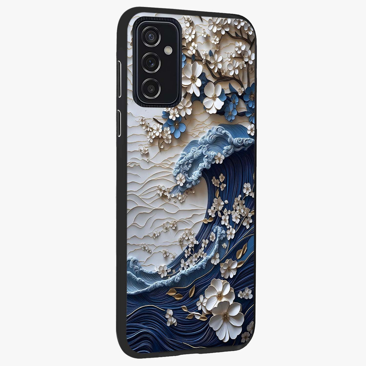 Floral Wave Origami Glass Case upright view showcasing creative floral origami artwork with artistic decorative theme.