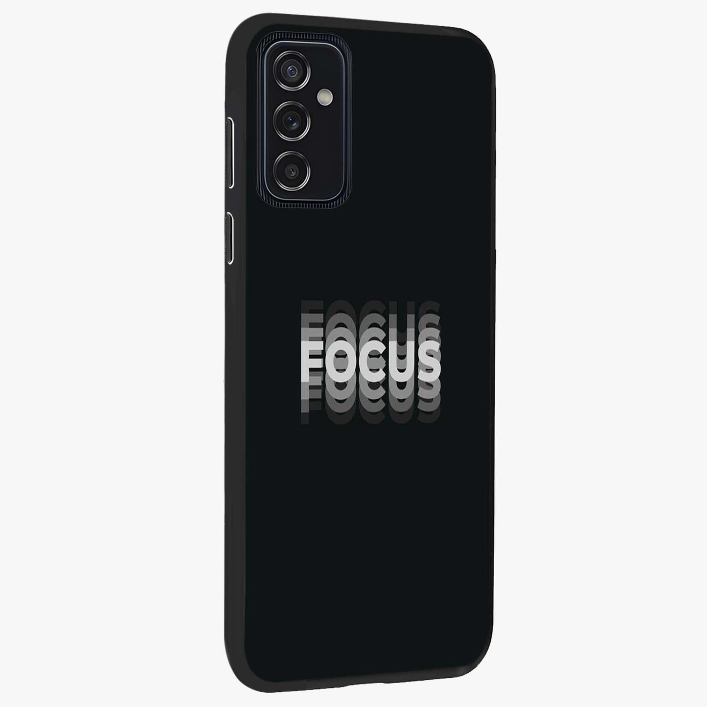 Focus Mode On Glass Case upright view showcasing strong typography statement with sleek motivational theme.
