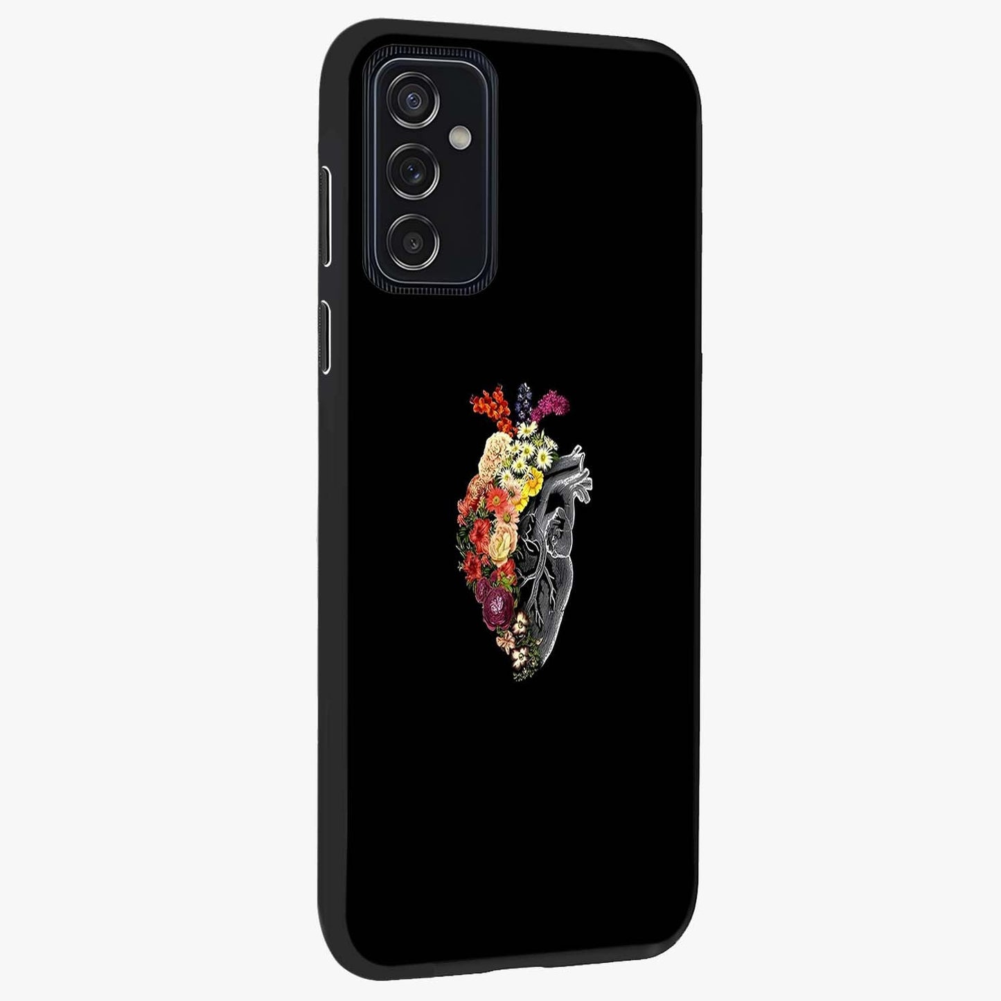 Heart With Flowers Glass Case upright view showcasing decorative heart and floral artwork with sweet romantic theme.
