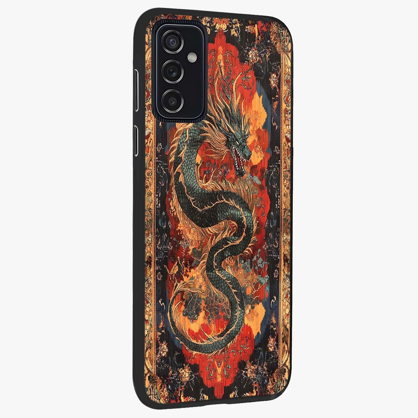 Inferno Dragon Soul Glass Case upright view showcasing intense dragon artwork with fantasy fire theme.