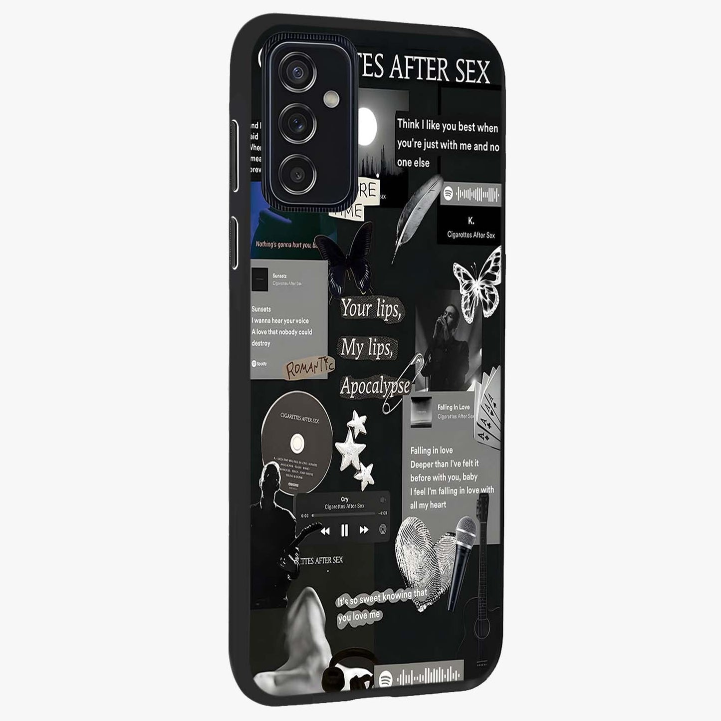 Midnight Love Echo Glass Case upright view showcasing expressive romantic artwork with dreamy midnight theme.